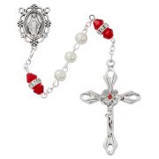 6mm Pearl, Ruby Rosary