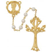 7mm Gold Plated Pearl Dogwood Rosary