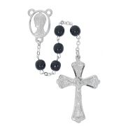 7mm Black Glass Rf Rosary, Box
