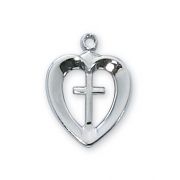 Rhodium Finish Heart Cross 18 inch Necklace Chain / Gift Box 2Pk