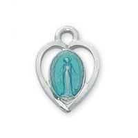 Rhodium Finish Blue Enamel Miraculous Medal w/18in. Necklace Chain 2Pk