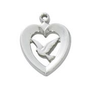Rhodium Finish Heart w/Dove 18 inch Necklace Chain / Gift Box 2Pk