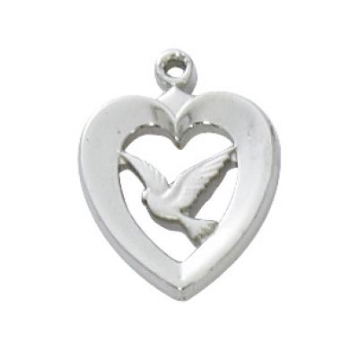 Rhodium Finish Heart w/Dove 18 inch Necklace Chain / Gift Box 2Pk - 735365909315 - RC638