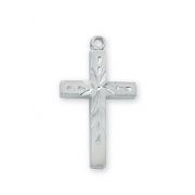 Rhodium Finish Engraved Cross 18 inch Necklace Chain / Gift Box 2Pk