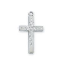 Rhodium Finish Engraved Cross 18 inch Necklace Chain / Gift Box 2Pk