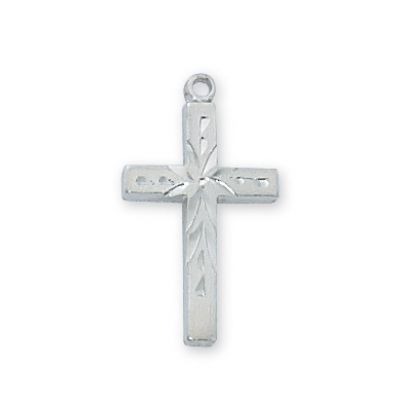 Rhodium Finish Engraved Cross 18 inch Necklace Chain / Gift Box 2Pk - 735365564132 - RC7002