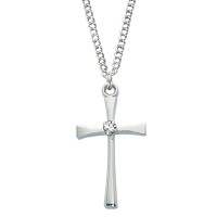 Rhodium April Birthstone w/18 inch Necklace Chain