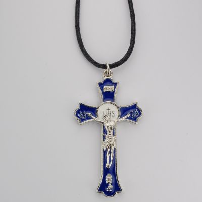 2 inch Rhodium Blue Holy Mass Crucifix 735365465835 - RC9156-BLC