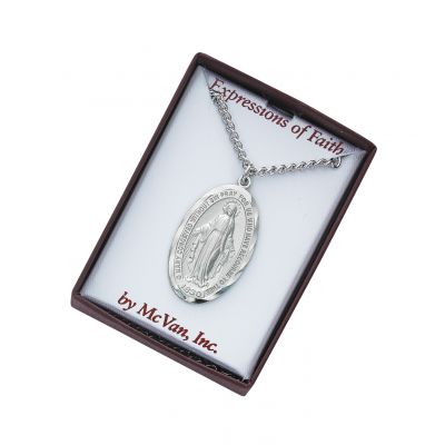 Rhodium Finish Miraculous Medal 24in. Chain & Box 735365564002 - RCMG1