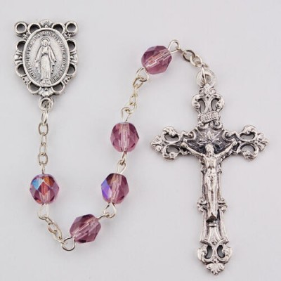 AB Beads Amethyst/June Rosary Deluxe Silver Oxide Crucifix/Center - 735365085286 - R391-AMG