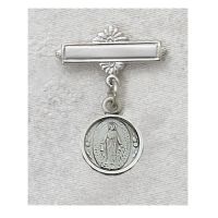 Sterling Silver Miraculous Medal Baby Pin with Gift Box