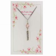 18in. Chain/Pink Bead/Blessed Pendant Necklace -