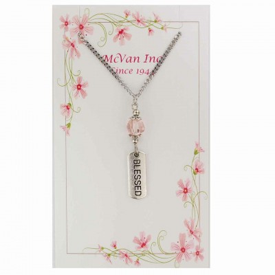 18in. Chain/Pink Bead/Blessed Pendant Necklace - 735365504497 - NK150C