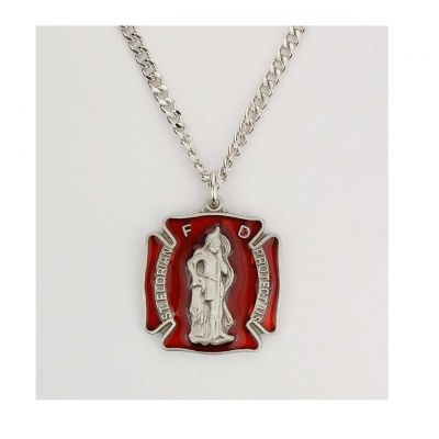 Pewter Red Saint Florian Medal With 24" Silver Tone Chain 2Pk - 735365507337 - D763