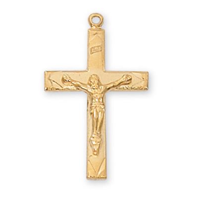 Gold Plated Sterling Silver 1-4/16 inch Crucifix 18in Necklace - 735365183388 - J7027