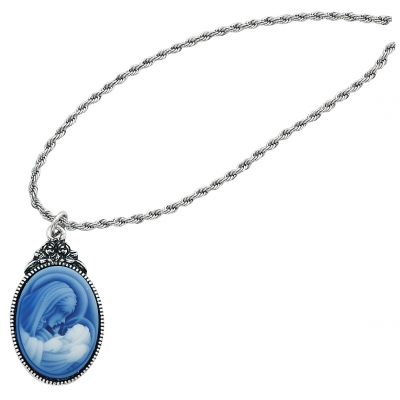 Rhodium Plated Mother & Child Cameo Pendant/Rope Chain 735365501359 - RC751