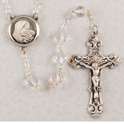 Sterling Silver 7mm Tin Cut Crystal Bead Rosary - 735365565856 - R138LF