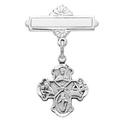 Sterling Silver 4-way Cross Rhodium Finish Baby Pin & Gift Box - 735365448852 - 428LT