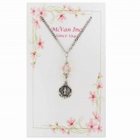 18in. Chain/Pink Bead/Miraculous Medal Necklace -