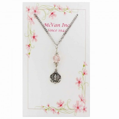 18in. Chain/Pink Bead/Miraculous Medal Necklace - 735365512355 - NK149C