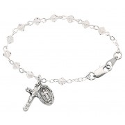5 1/2 inch Crystal Baby Bracelet Rhodium Crucifix/Miraculous Medal