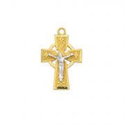 Gold Over Sterling Silver Tutone Celt Crucifix 18in Chain