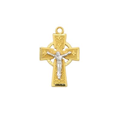 Gold Over Sterling Silver Tutone Celt Crucifix 18in Chain - 735365502189 - JT9185