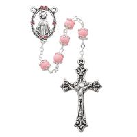 6mm Capped Pink Rosary w/Silver Oxide Crucifix/Center