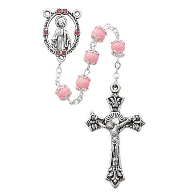 6mm Capped Pink Rosary w/Silver Oxide Crucifix/Center - 735365395354 - R501SF