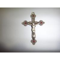 Sterling Silver Crucifix W/ruby Stones 24" Chain Necklace