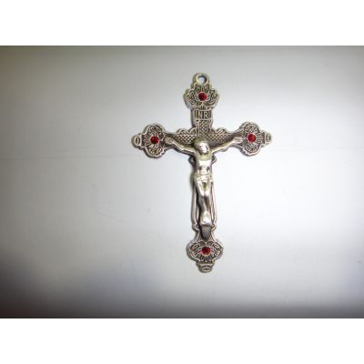 Sterling Silver Crucifix W/ruby Stones 24" Chain Necklace - 735365518098 - L9074-RU