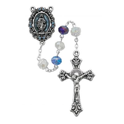 Multi Blue Crystal Rosary w/Silver Oxide Crucifix/Center - 735365420711 - R507SF