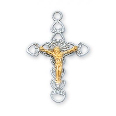 Silver 7/8 inch 2-Tone Corpus Crucifix w/18 inch Necklace Chain - 735365124190 - L6086