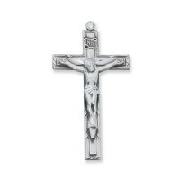 Sterling Silver 1-3//4 inch Crucifix 24 inch Necklace Chain/Box