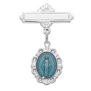 Sterling Silver Blue Miraculous Medal Baby Pin & Gift Box