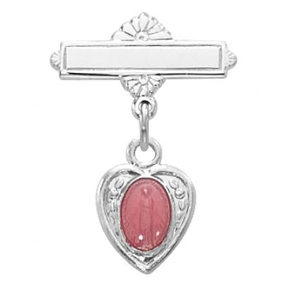 Sterling Silver Pink Miraculous Medal Rhodium Plated Baby Pin - 735365443901 - 452L