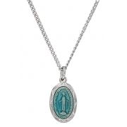 Sterling Silver Miraculous With Blue Enamel 13 inch Necklace Chain