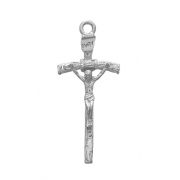Rhodium Finish Papal Crucifix 24" Heavy Chain/ Burgundy Box 2Pk