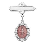 Sterling Silver Pink Miraculous Medal Baby Pin w/Gift Box