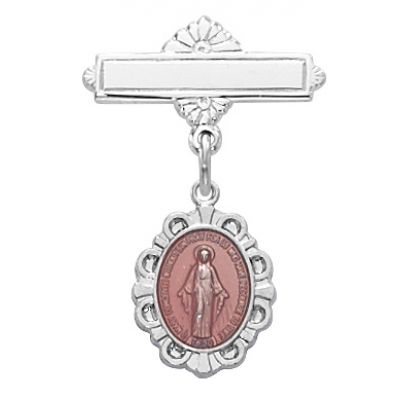 Sterling Silver Pink Miraculous Medal Baby Pin w/Gift Box - 735365562749 - 420LT