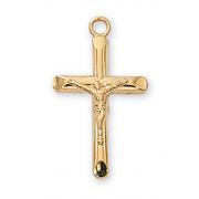 Gold Plated Silver 1-3/16 Inch Crucifix 18 Inch Necklace Chain/Box