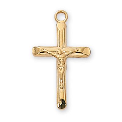 Gold Plated Silver 1-3/16 Inch Crucifix 18 Inch Necklace Chain/Box - 735365183357 - J8013
