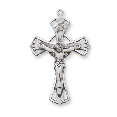 Silver 1in. Crucifix 18 Inch Necklace Rhodium Chain/Deluxe Gift Box - 735365164851 - L8030
