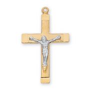Gold Plated Silver 2-Tone Crucifix 18 inch Necklace Chain
