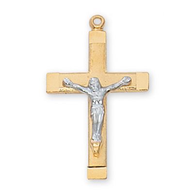 Gold Plated Silver 2-Tone Crucifix 18 inch Necklace Chain - 735365213627 - JT8068