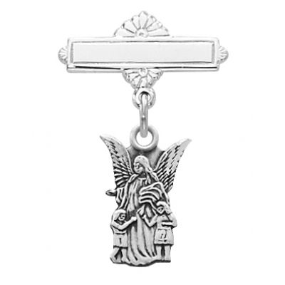 Sterling Silver Guardian Angel Rhodium Plated Baby Pin - 735365469444 - 467L