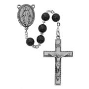 7mm Sterling Silver Black Wood Rosary w/Pewter Crucifix/Center