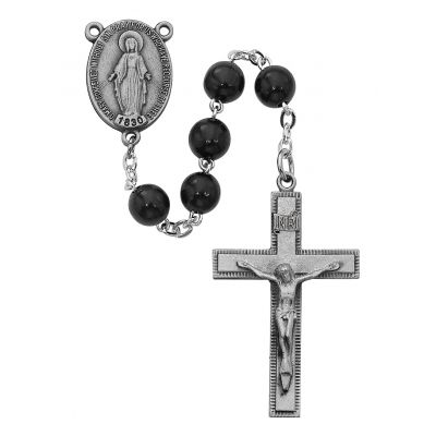 7mm Sterling Silver Black Wood Rosary w/Pewter Crucifix/Center - 735365332953 - R434LF