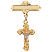 Gold Plated Sterling Silver Crucifix Rhodium Finish Baby Lapel Pin