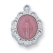 Sterling Silver Pink Miraculous Medal 13 inch Necklace Chain